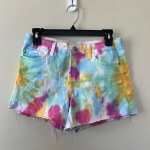 Judy Blue Tie-Dye Jean Shorts Women S Colorful Shorter Length Frayed Hem Stretch